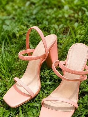 Blush Pink Strappy Block Heel Sandals